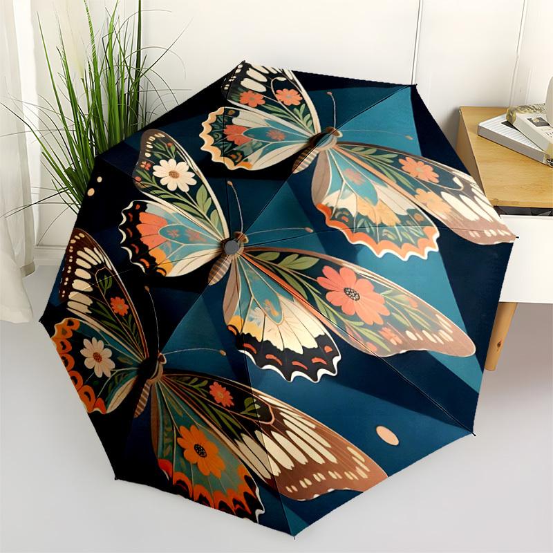 1pc Butterflies, Floral Automatic Open/Close Umbrella, Portable Folding Umbrella for Travel, Themed Events026