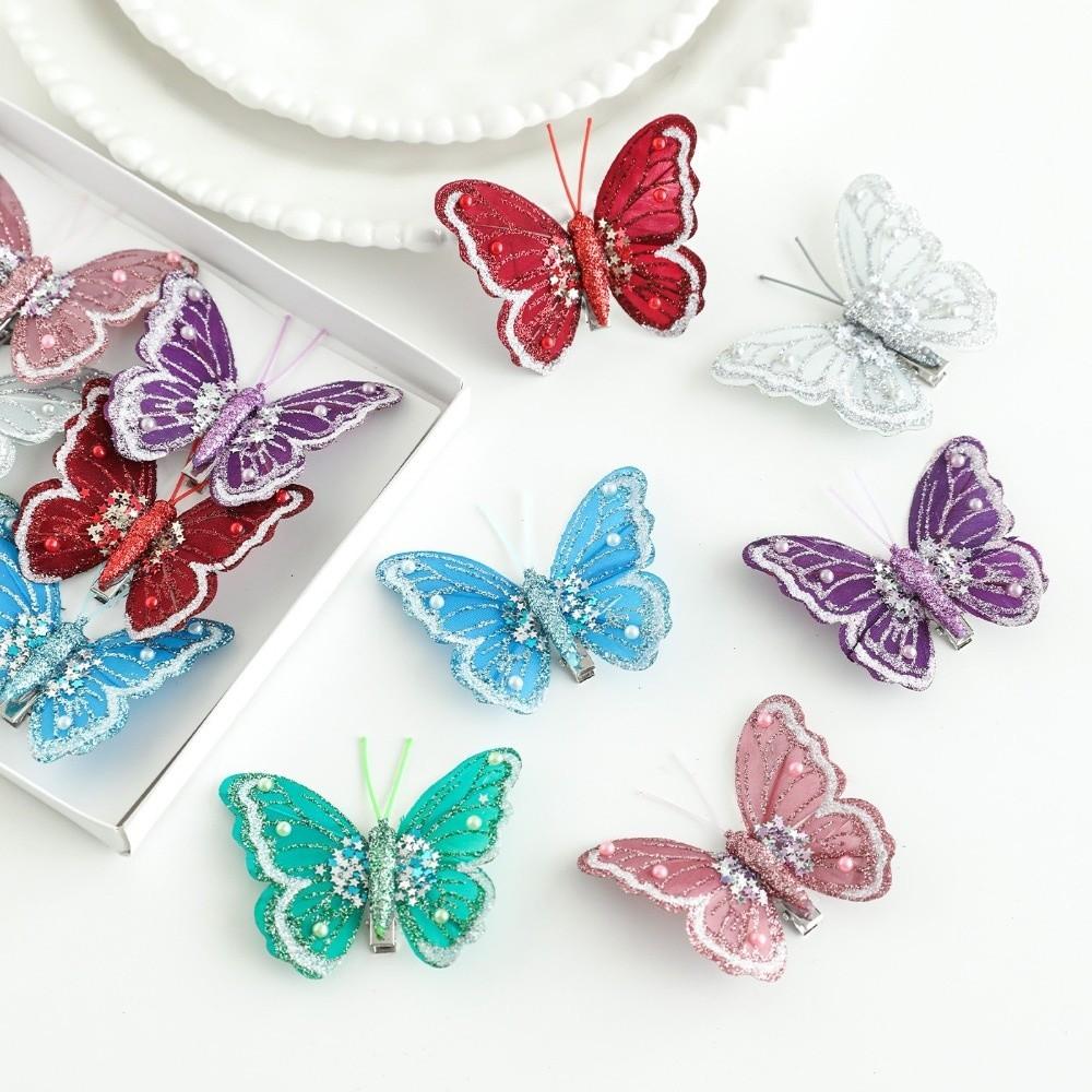 6pcs Glitter Christmas Artificial Fabric Plastic with Clip Xmas Tree Decorations Colorful Sparkling Christmas Hanging