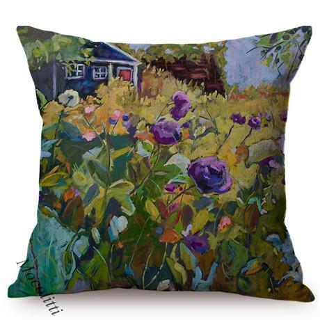 Multicolor Flowers Oil Painting Style Cotton Linen Pillow Case Rose Sunflower Violet Vase Sofa Decoration Cushion Cover Cojines