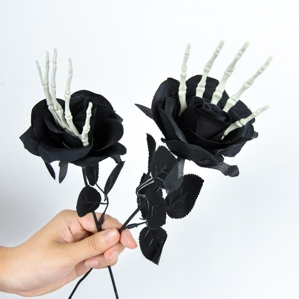 49cm Halloween Artificial Rose Gothic Realistic Skeleton Hand Rose Bouquet Handmade Simulation Fake Flower Halloween Party Props