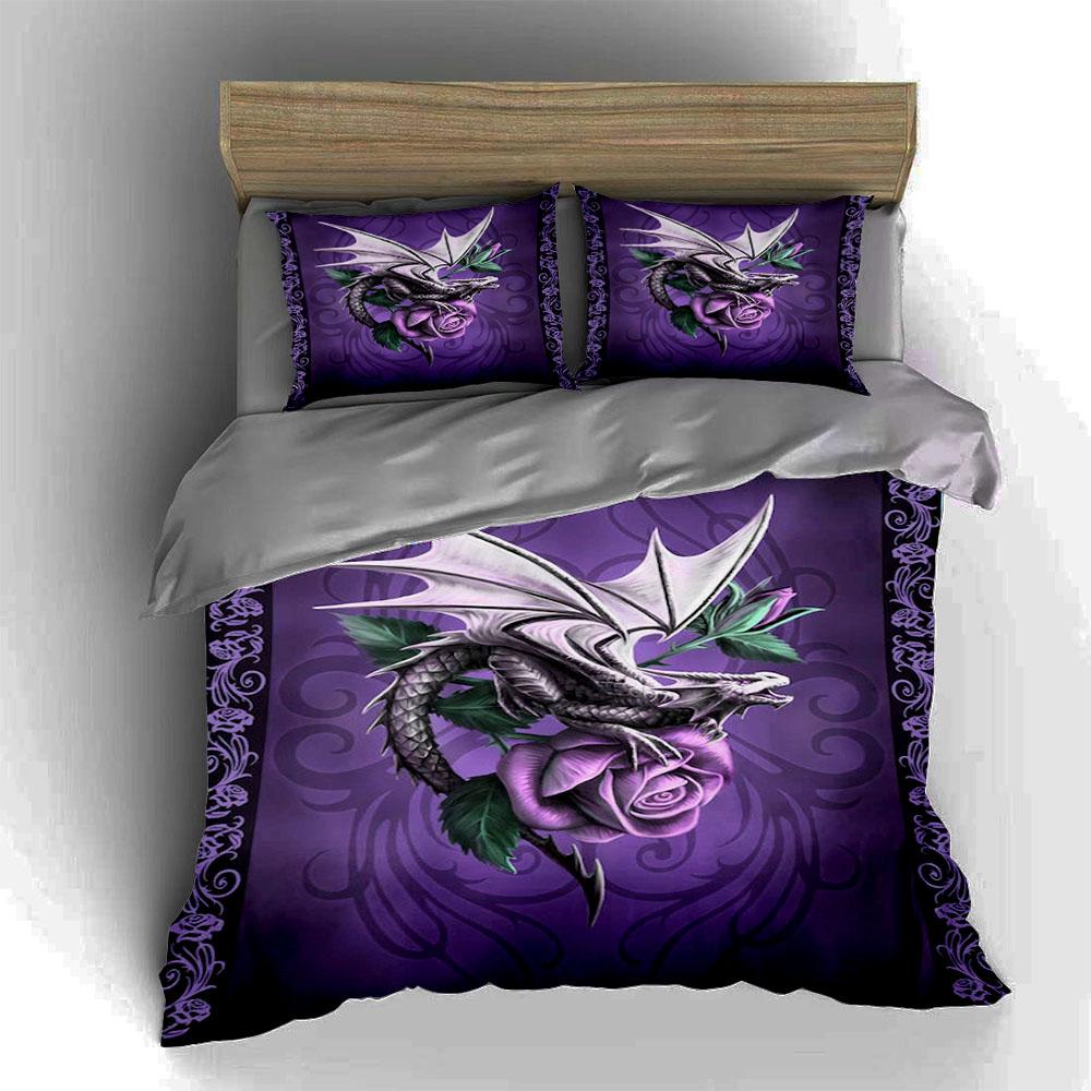 Dragon purple rose Bedding Duvet cover sets Duvet covers Pillowcases gifts (1 * Duvet Cover 2 * Pillowcases, without duvet insert)
