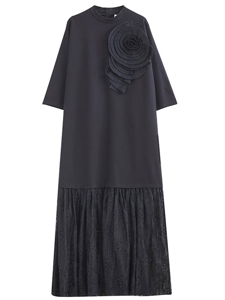 Xitao Однотонное повседневное женское платье с полувысоким воротником GMM1036