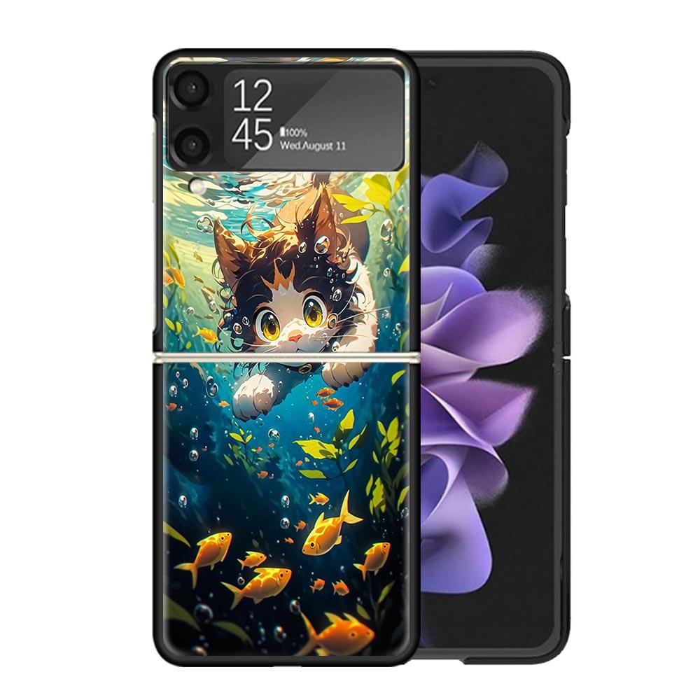 Мультяшные Милые Кошки Рыбки Эстетичные Чехлы Для Samsung Galaxy Z Flip 4 5 6 7 3 Z Flip7 Flip6 Flip4 Flip5 Flip3 5G Жесткие Ударопрочные Забавные