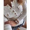 Autumn New Women's Long-sleeved Casual Button T-shirt Large Size Thin Solid Color Top