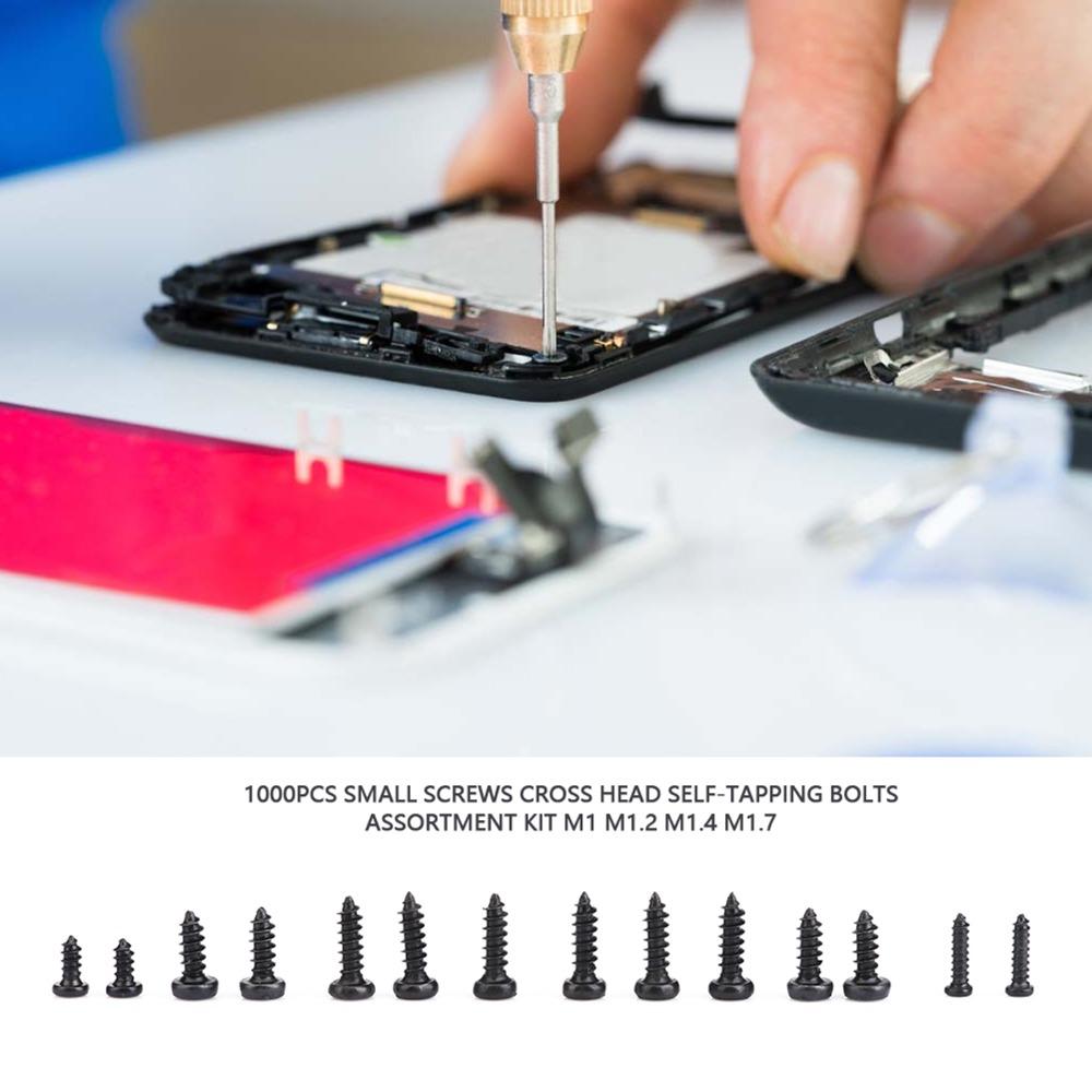 1000Pcs M1 M1.2 M1.4 M1.7 Screw Assortment Kit Tiny Screws  For DIY Electronic and Laptop Repair