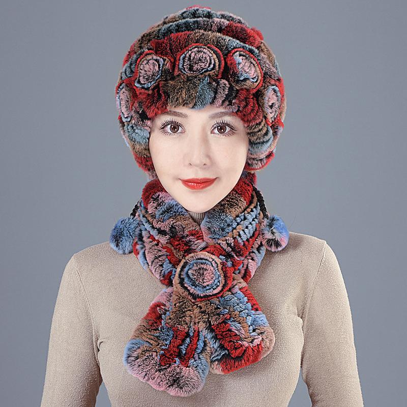 Fur Hat Female Winter Rex Rabbit Hair Middle Old Lady Warm Grandma Hat Mother Hat Old Man Hat Hair Scarf
