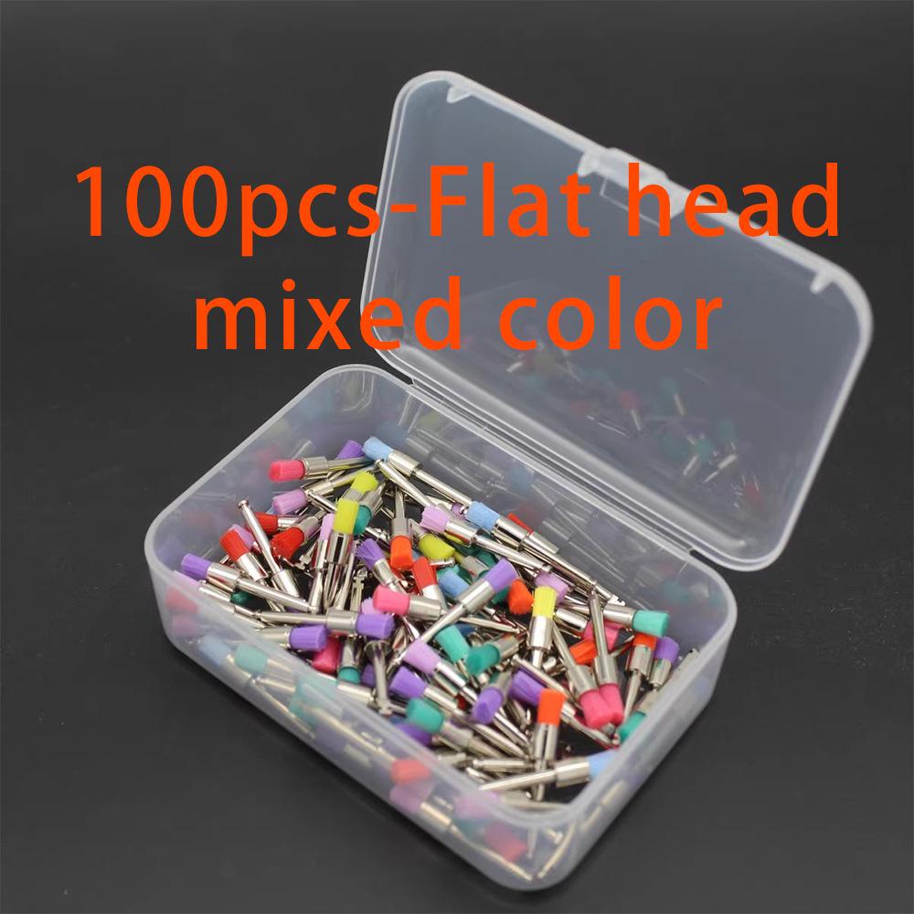 Dental Polishing Brush Set - Bowl-Shaped, Hollow Mandrel, Flat Head, 100 Pcs, Colored.