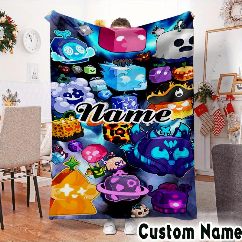 Custom Name Blox Fruits Throws Blanket Flannel Blankets for Couch Bed Gifts for Men Women Picnic blanket Christmas fan gifts