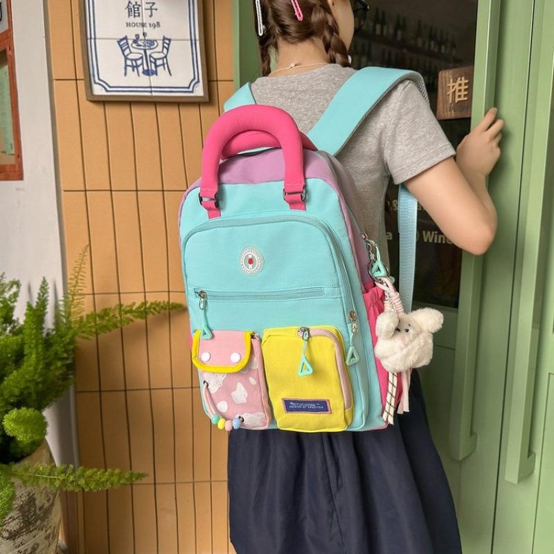 Schoolbag contrasting colors cute girl junior high school backpack student schoolbag high value large capacity dopamine backpack pain bag