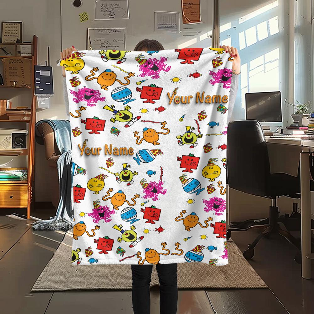 1PC Custom Name Mr. Men Little Miss Patterned Flannel Blanket Suitable For All Seasons for Home Decor Warmth and Comfort Gifts Holiday Present -HE157