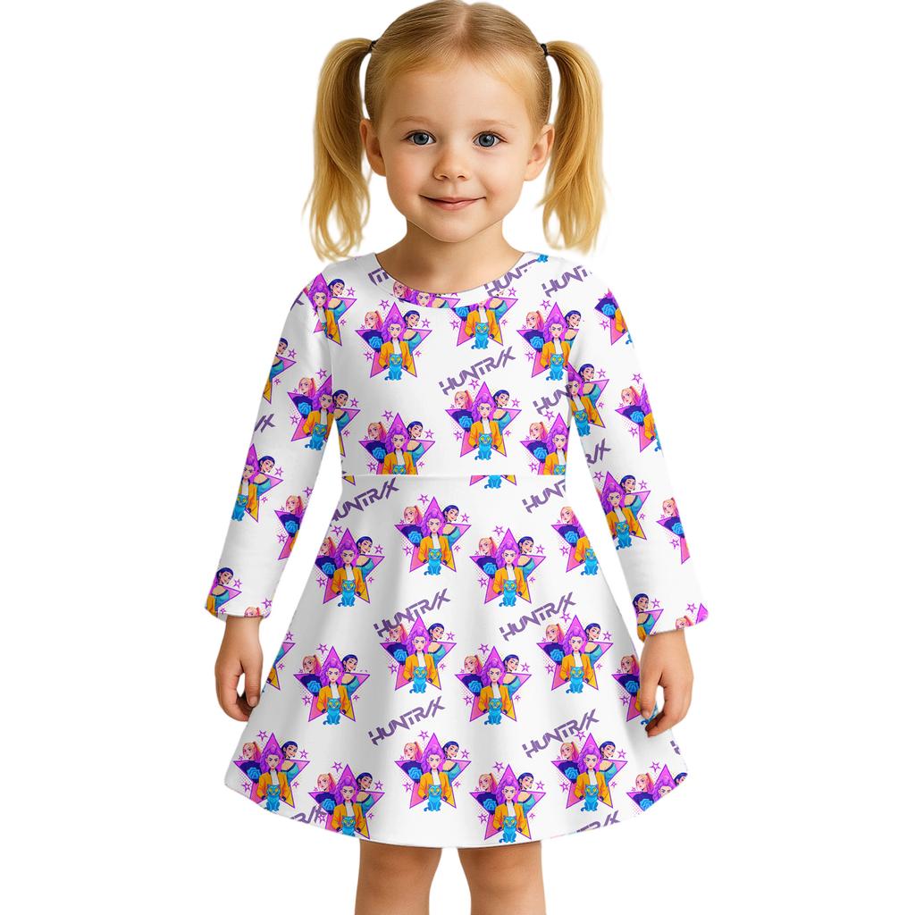 Повседневное платье для девочек, милое платье принцессы с мультяшным принтом и длинными рукавами для танцев, 2-12 лет