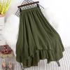 MOJTA Mid-length Skirt Spring Summer Women's Elastic Waist High Waist Skirt A-line Skirt