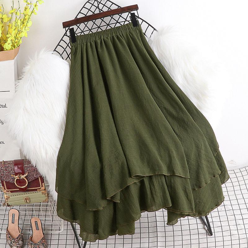 MOJTA Mid-length Skirt Spring Summer Women's Elastic Waist High Waist Skirt A-line Skirt