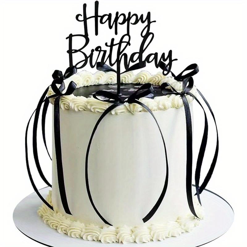 Кокетливый винтажный топпер для торта – Бант и лента с надписью «С Днем рождения», Черный декор для тортов в форме сердца и винтажных праздничных тортов