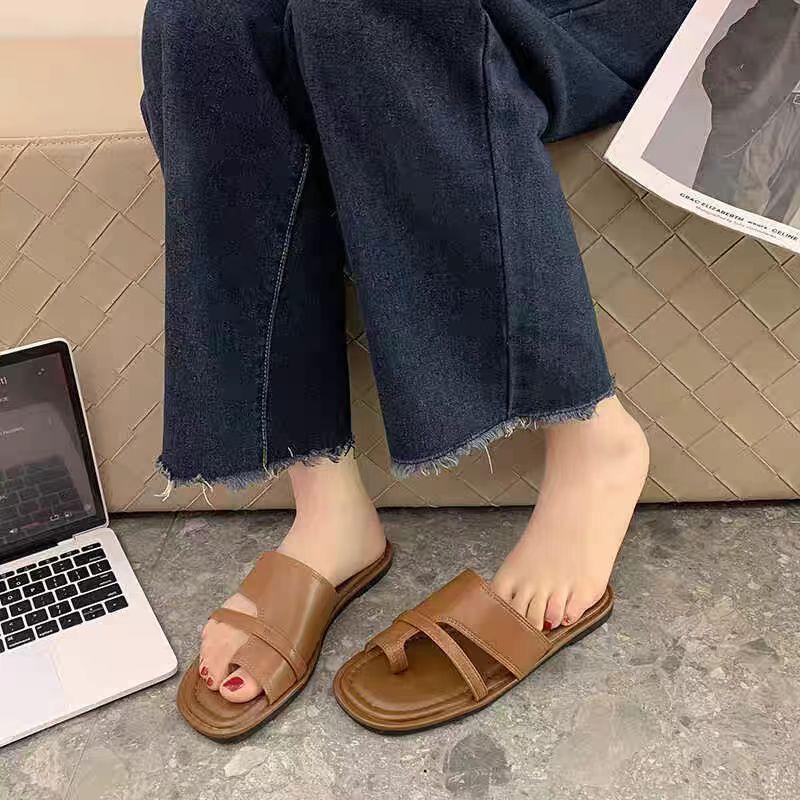 Ретро тапочки с открытым носком женская обувь весна и лето новые простые юбка один педаль римские сандалии