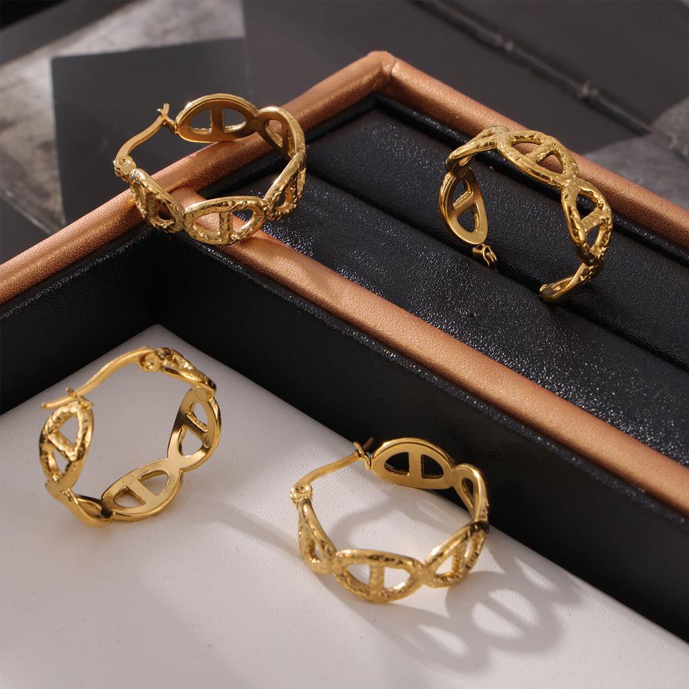 Серьги Niche Design из титановой стали с геометрическим узором, женские серьги в японском стиле с французским ретро-тиснением, позолоченные 18-каратным золотом