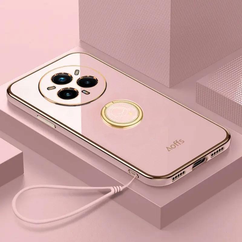 for Realme 14 Pro Plus Lanyard Case Ring Holder Soft Silicone Plating Case for Realme 14 14Pro Lens Protection Back Cover