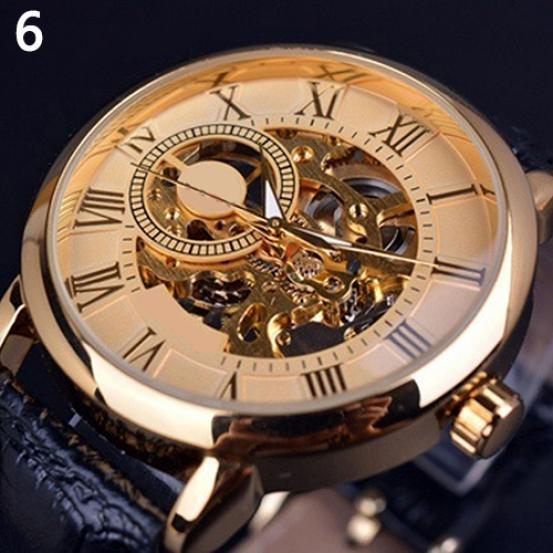 Forsining 3d Logo Design Hollow Engraving Black Gold Case Leather Skeleton Mechanical Watches Men Luxury Brand Heren Horloge