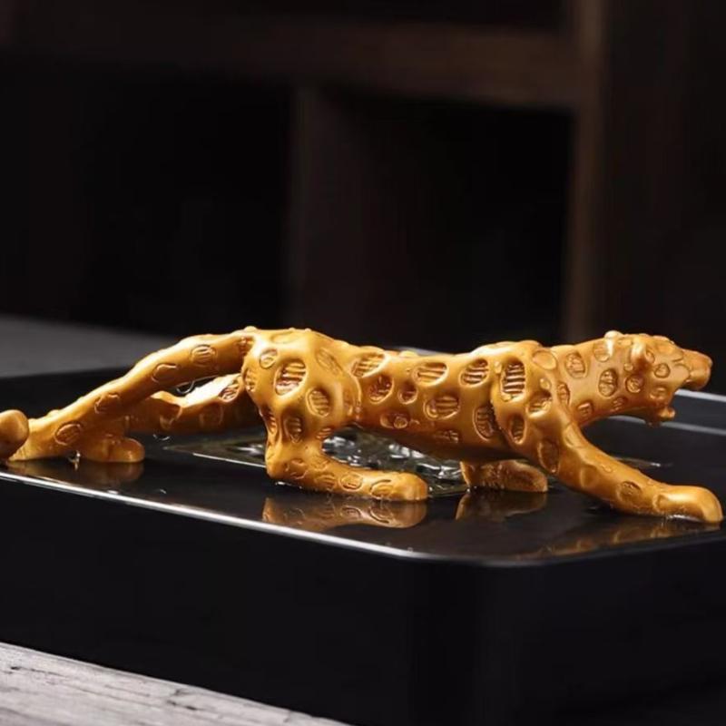 Меняющая цвет золотая фигурка чайного питомца «Леопард», декор приборной панели автомобиля на удачу, креативный подарок для чайной церемонии, премиальное качество