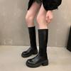 Autumn And Winter New Round Head Thick Sole Retro Heightening Mid-Calf Boots With Velvet Warm And Comfortable Fashion Show Boots