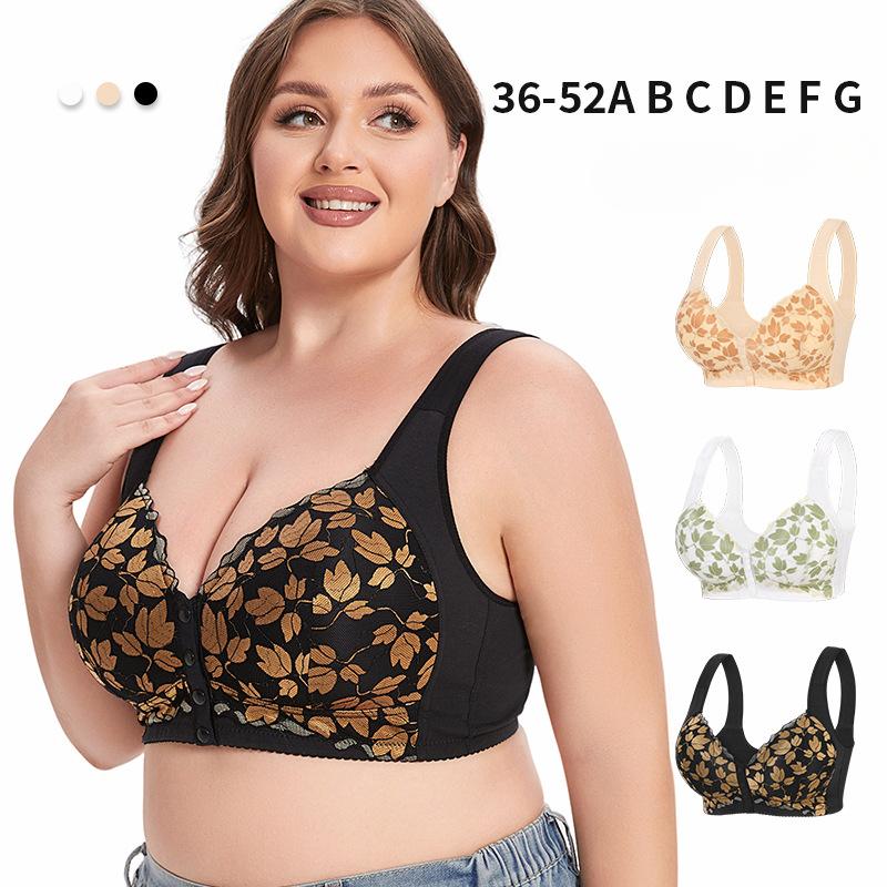 A-G Cup 36-52 Extra Large Size Bra Without Steel Ring Tank Top Style Gold Edge Lace Front Button Underwear