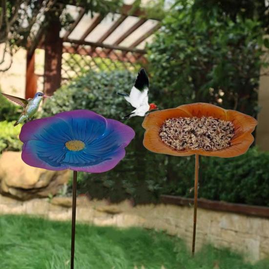 Metal Stake Vivid Flower Design Simple Installation Hummingbird Food Holder Bird Feeder