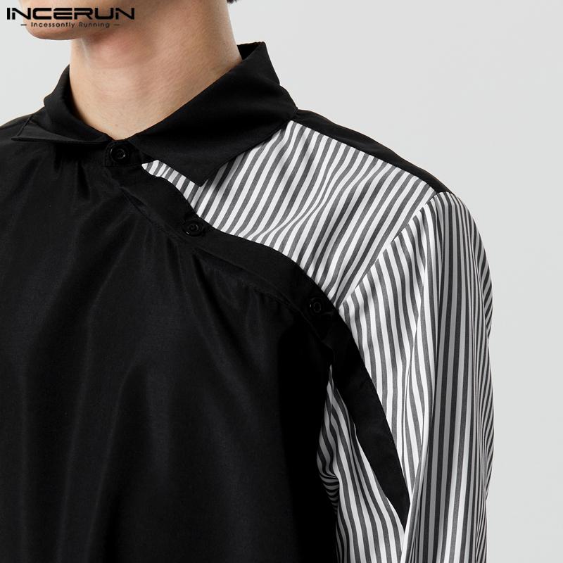 INCERUN Мужские рубашки в полоску с длинным рукавом