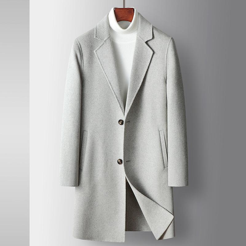 Handmade Double-Sided Woolen Men's Coat Autumn Winter Mid To Long Length Youth Light Luxury Business Wool Windbreaker Jacket