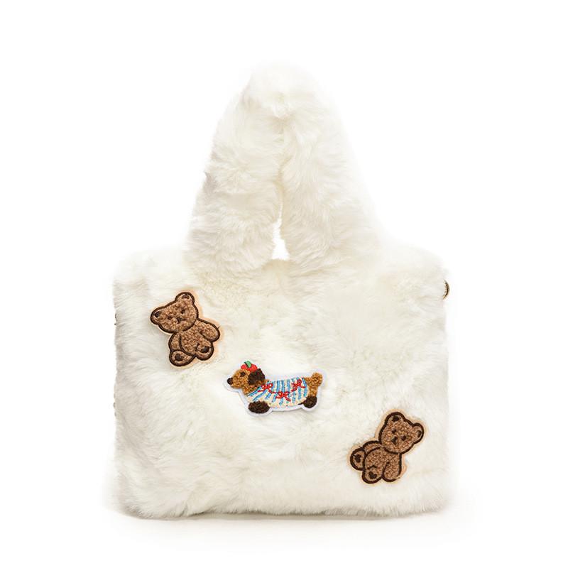 Ielgy Autumn Winter Plush Handbag Fashionable All-Match Cute Bucket Bag Crossbody