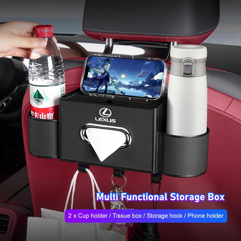 Car Seat Back Organizer Tissue Storage Box & Cup Holder Keychain For Lexus LS LC RZ IS350 ES300 GS350 CT200h GX460 LX570 RX500hAG3