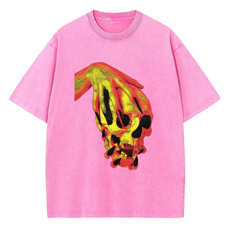 Уличный стиль футболка женская из вываренного денима с принтом черепа новая свободная с круглым вырезом и коротким рукавом студенческая вечеринка винтажный топ