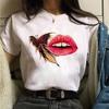 New Fashion Women Tshirt Watercolor Lips Printed Tops Tee Casual Short Sleeve Female Tee Shirts Harajuku Graphic T-Shirts Femme