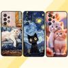 Милая мультяшная кошка Иллюстрация Чехол для телефона Для Samsung A73 A72 A71 A55 A54 A53 A52 A51 A13 A22 A16 A15 A12 A14 A26 A07 5G Черный