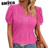 Весна-лето Однотонная футболка с V-образным вырезом и свободным коротким рукавом