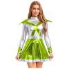 Womens Alien Astronaut Cosplay Dress Long Sleeve Flap Contrast Color Metallic Shiny A-line Space Warrior Dress