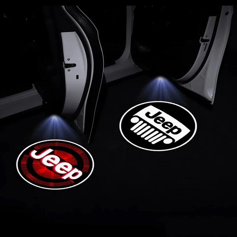 Для Jeep 2 шт. 3D Автомобильная приветственная подсветка Светодиодная лампа атмосферы «Призрачный свет» Декоративная Для Jeep Wrangler Grand Cherokee Wagoneer Gladiator C