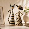 Farmhouse Shelf Decor Set of 2 Vintage Resin Striped Cat Polka Dot Lady Folk Art Figurines Indoor