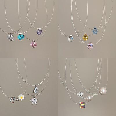 Минималистичная подвеска с цирконом и жемчугом на леске - Женская роскошная цепочка-чокер