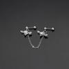 Серьга-штанга в форме сердца с цирконами и серьги-гвоздики с крыльями ангела из титановой стали, соединенные цепочкой