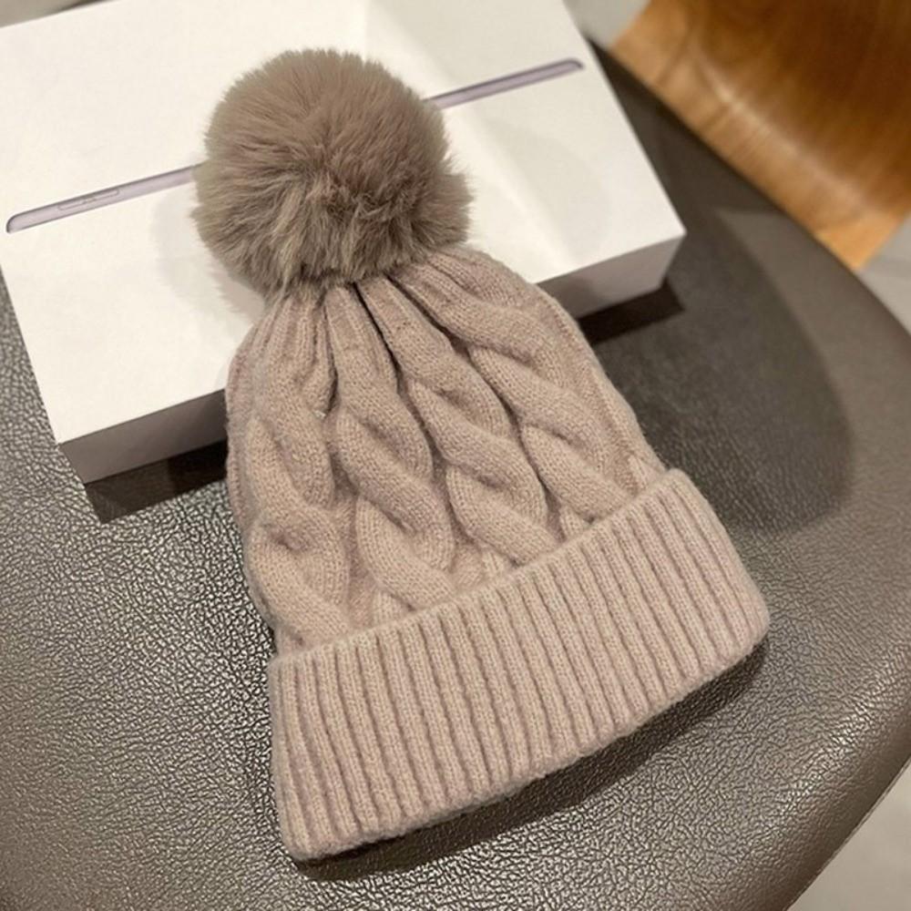 Fashion Keep Warm Pompom Hat Thickened Solid Color Ear Protection Cap Windproof Cold Proof Knitted Hat Autumn Winter