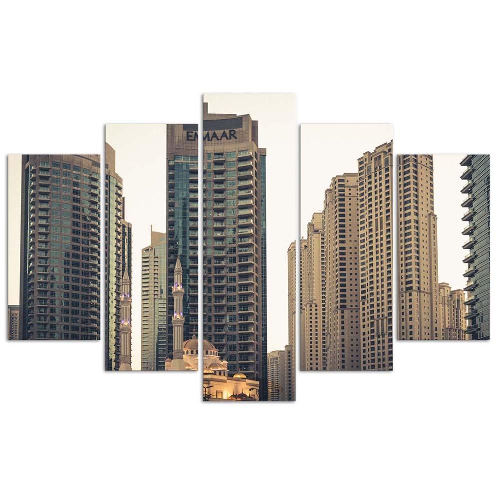 Five piece picture canvas print Dubai Skyline Skyscrapers