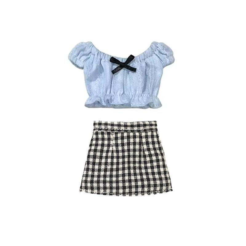 DLBell Модная одежда Blythe Топ с бантом без плеч и мини-юбка в клетку для кукол Blythe OB24 Licca Pullip 1/6