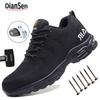 Mens Safety Shoes Steel Toe Boots Air Cushion Work Sneakers Lightweight Anti-Smash Anti-Puncture Work Shoes Breathable Men Boots