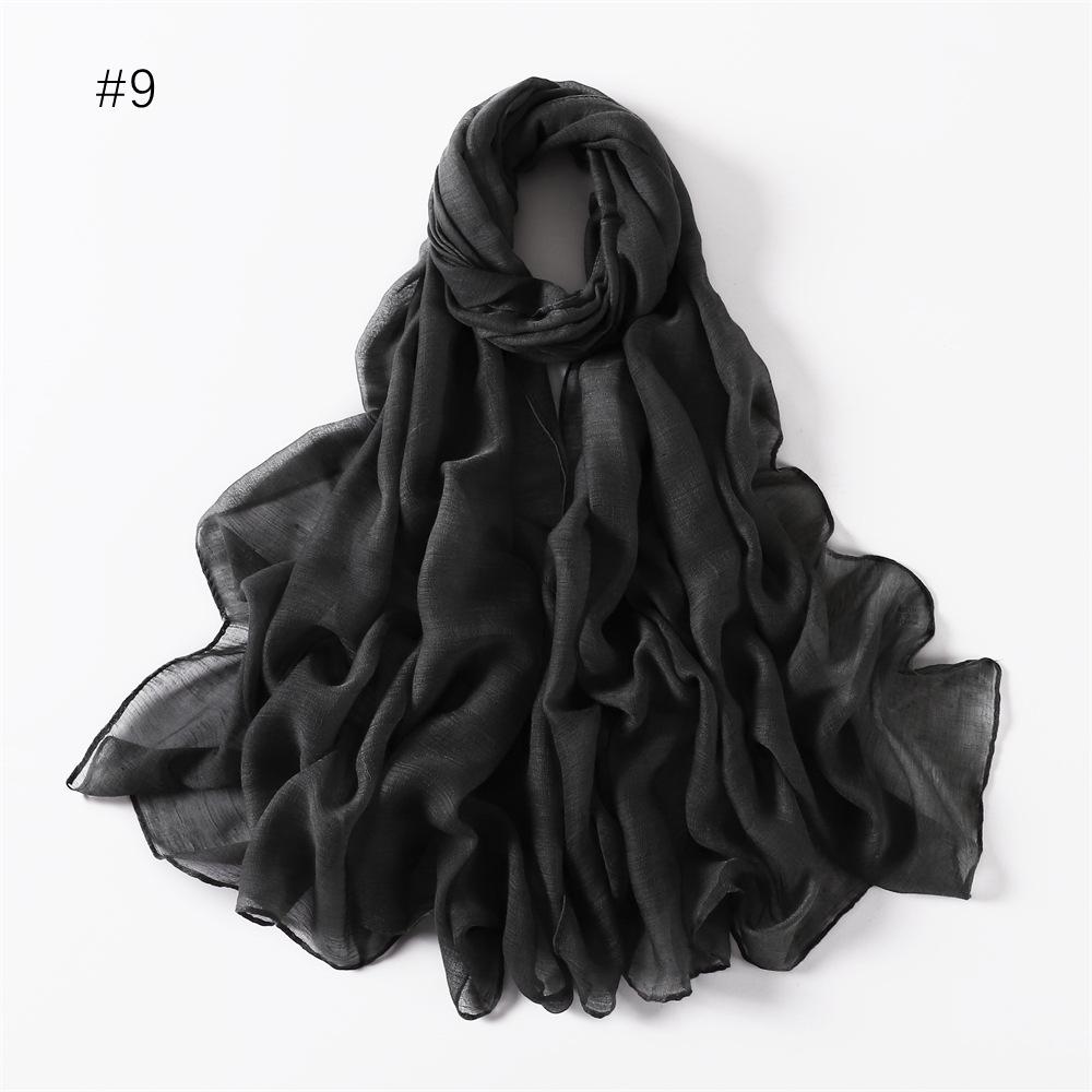 Women's Classic Bali Yarn Cotton-Linen Scarf: Breathable, Thin, Soft, Silk-Like, Solid Color.