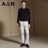 100% long staple cotton solid color polo shirt men's long sleeved spring and autumn new versatile pure cotton breathable T-shirt