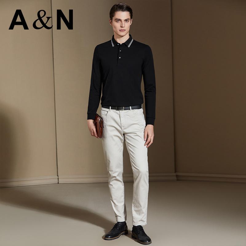 100% long staple cotton solid color polo shirt men's long sleeved spring and autumn new versatile pure cotton breathable T-shirt