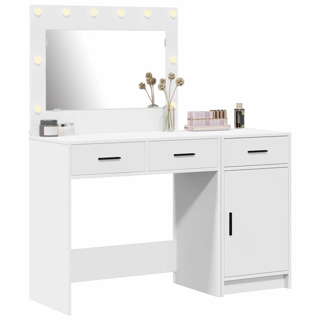 Makeup Table with Mirror Lighting 2 pcs White Particleboard