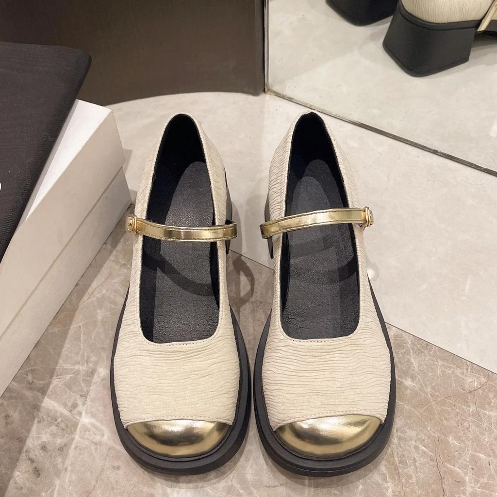 Summer Retro Low Heel Mary Janes Women Shoes Fashion Buckle Thick Heels Pumps Woman Round Toe Party Dress Shoes2024