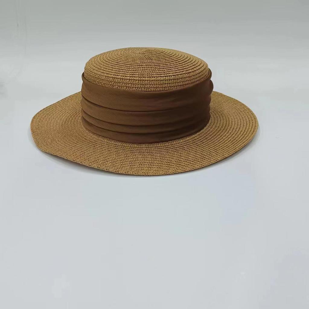 Women's Summer Vintage Top Hat Temperament, Socialite Beach Vacation Style, Simple Flat Top Sun Hat