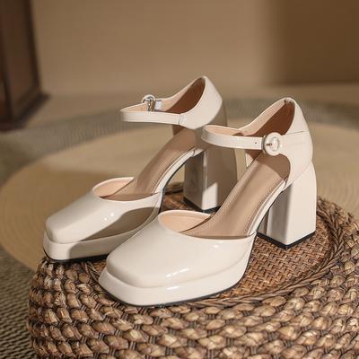 Водонепроницаемые туфли Мэри Джейн на высоком каблуке с квадратным носком, женские, весна 2025, новые, с ремешком на одну пряжку, на полой толстой подошве, на толстом каблуке, одинарные туфли